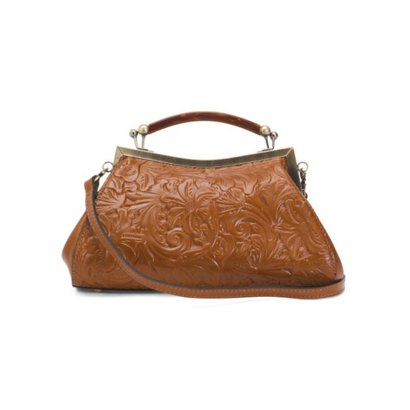 PATRICIA NASH Florence Tan Leather Kelmscott Frame Satchel With Crossbody Strap - Picture 1 of 2